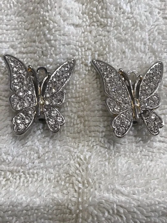 Crystal Butterfly Clip-On Earrings - Silver Tone
