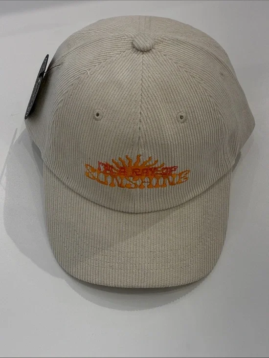 Sunshine Embroidered Corduroy Cap - Cream
