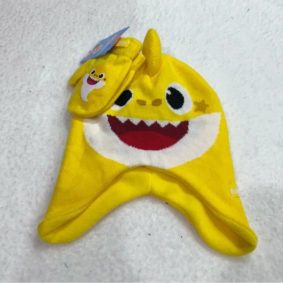 Yellow Baby Shark Hat and Mittens Set