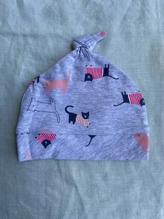 NWT Joules reversible grey pink cats baby hat beanie