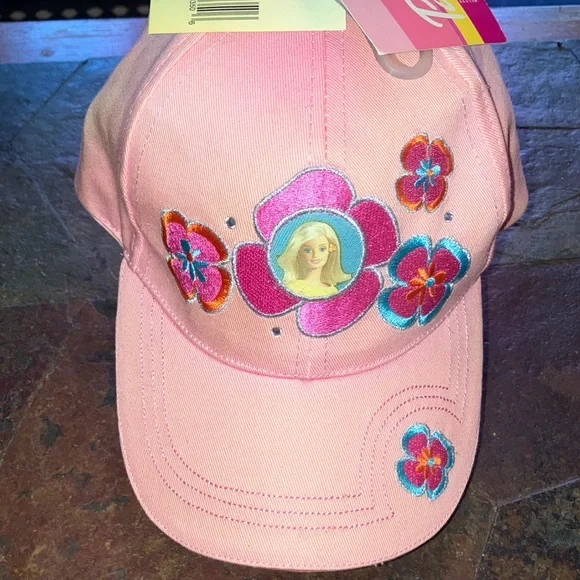 Barbie Pink‎ Ball Cap With Portrait and Embroidery Floral Design