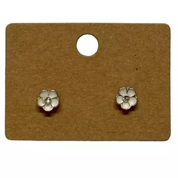 Claire's Sensitive Solution Flower Earrings White Silver Tone Stud‎ Flowers NWOT