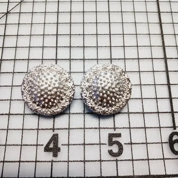 Earrings Clip VTG Coro Silver Tone Domed Filigree Textured Signed