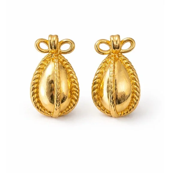 Joan Rivers Signed Vintage Gold Tone Faberge‎ Egg Bow Earrings