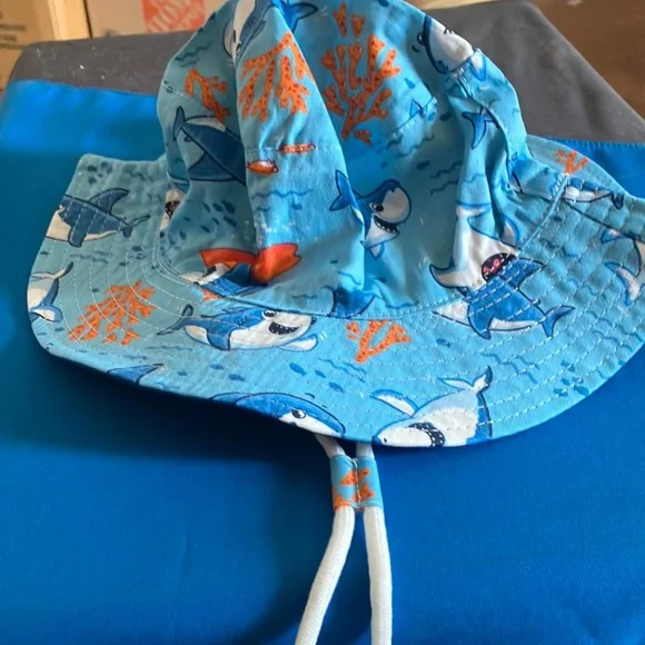 Blue Shark Print Baby Sun Hat NWOT
