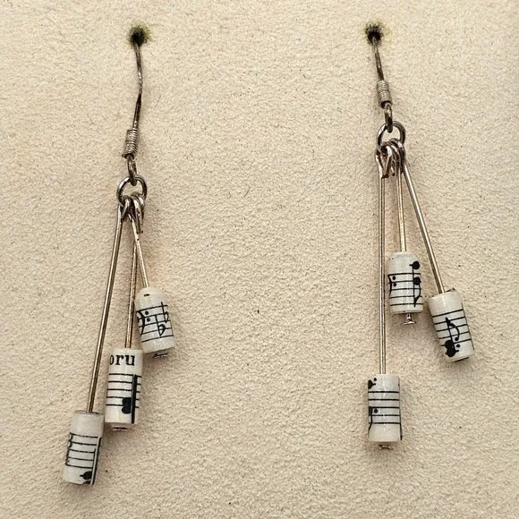 Sheet Music Paper Bead Dangle‎ Earrings 2