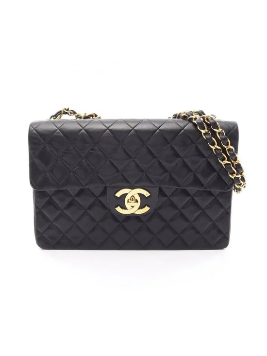 Chanel Shoulder Bag Deca Matelasse 34 Black Lambskin Chain