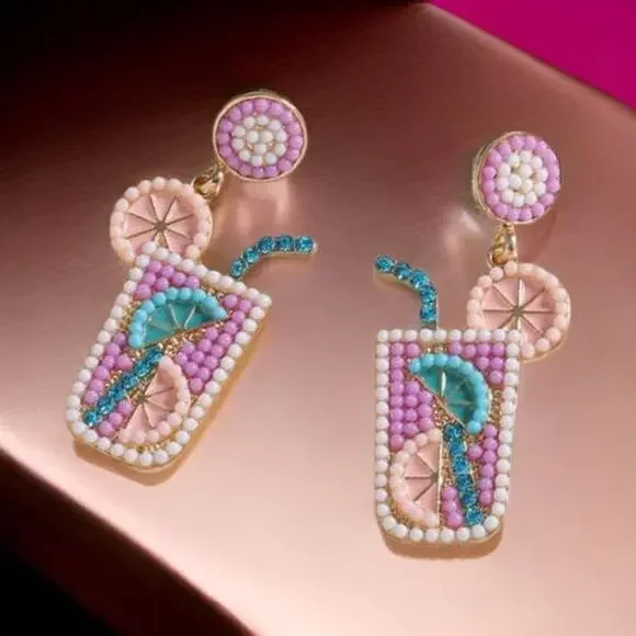 Rhinestone Tropical‎ Drink Dangle Earrings