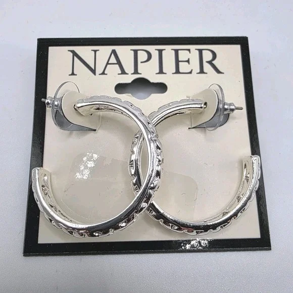 NEW Napier Beautiful Silver Tone Hoop Earrings Classic NWT