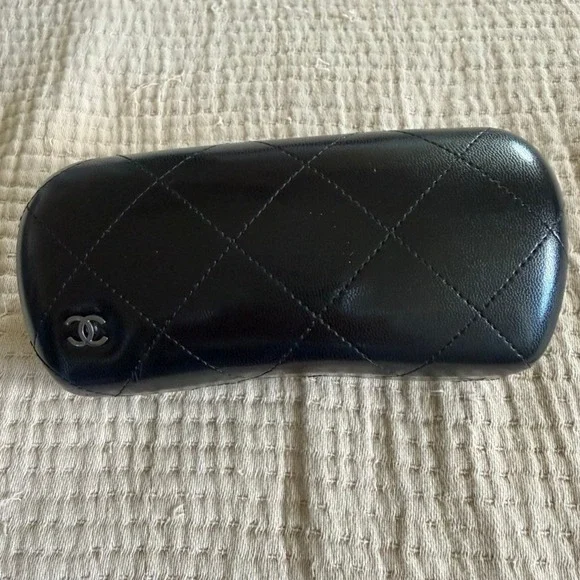 Chanel Sunglasses Case Only Black Quilted Leather CC Logo Clamshell