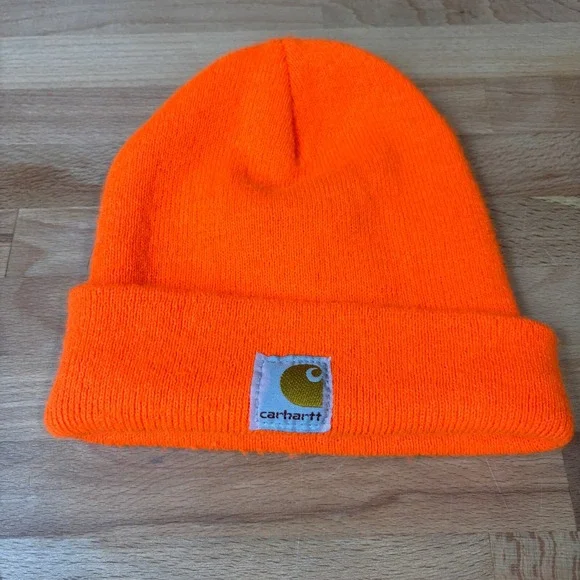 Carhartt Hat Beanie Youth One Size Orange Knit Stocking Cap Work‎ Wear