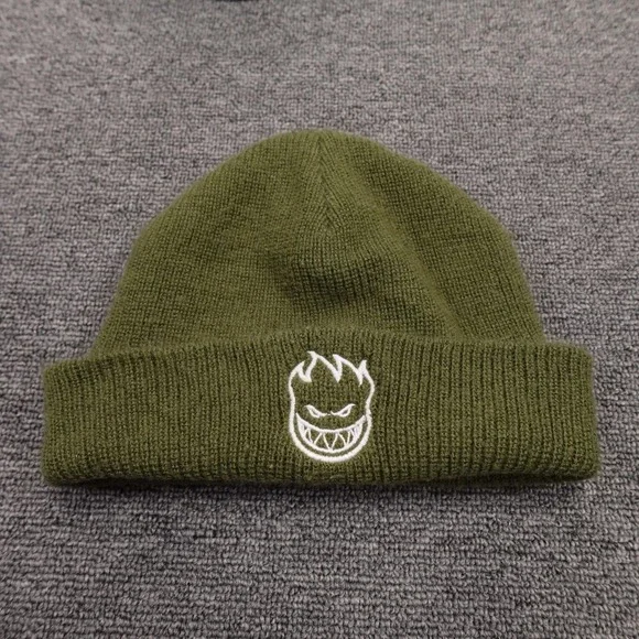 Spitfire Hat Beanie Cuffed Knit Youth One Size Green Logo Warm Winter Boys
