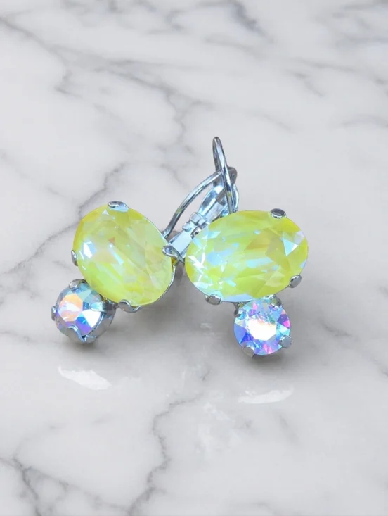Silver Leverback Earrings with Yellow Sunshine Delite Crystals - Hand Crafted
