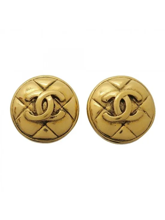 Chanel Earrings Vintage CC Logo Quilted Round