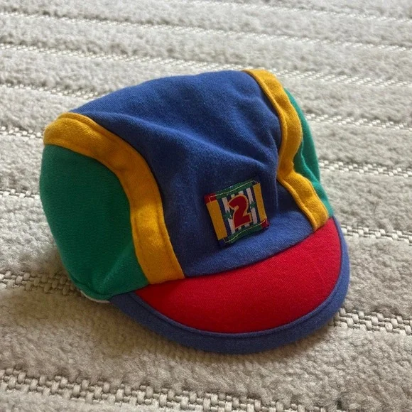 VTG Color Block striped baby hat Convertible Retro Kidcore Summer Vacation