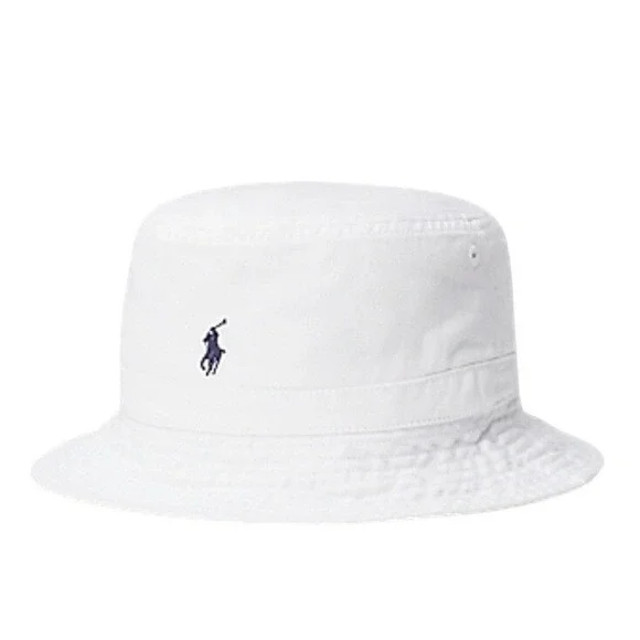 Polo Ralph Lauren Kids White Cotton Twill Bucket Hat Navy Pony Logo 2T-4T Unisex