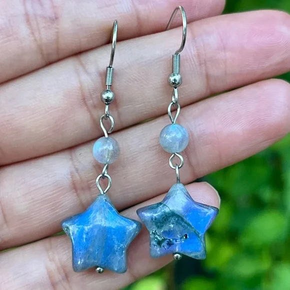 Stainless steel labradorite‎ star drop earrings 0431