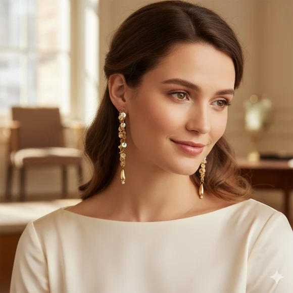 Gold Sequin Dangle Earrings