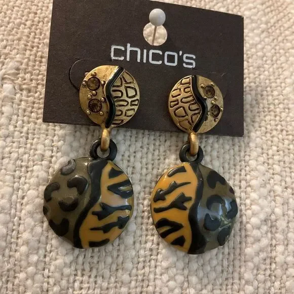 0181-Chico's‎ Artistic Gold and Black Earrings