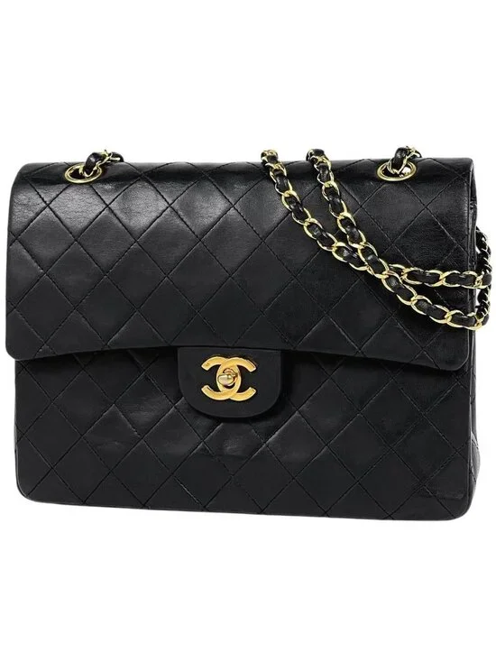 Chanel Quilted Double Flap Chain Shoulder Bag CC Logo Leather Black