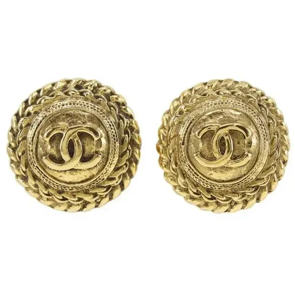 CHANEL Vintage Gold Logo Earrings