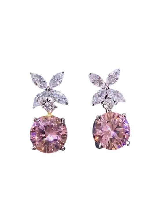 CZ Pink Drop Stud Earrings NWT Gold Plated