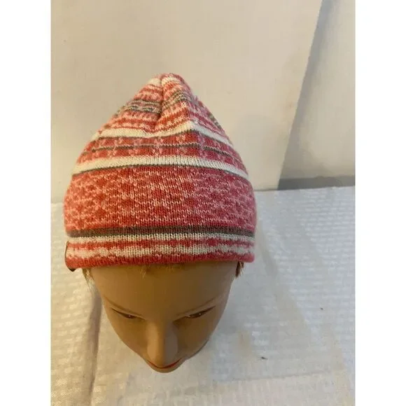 Columbia Beanie‎ knit Hat Pink stripes tassal 7x9
