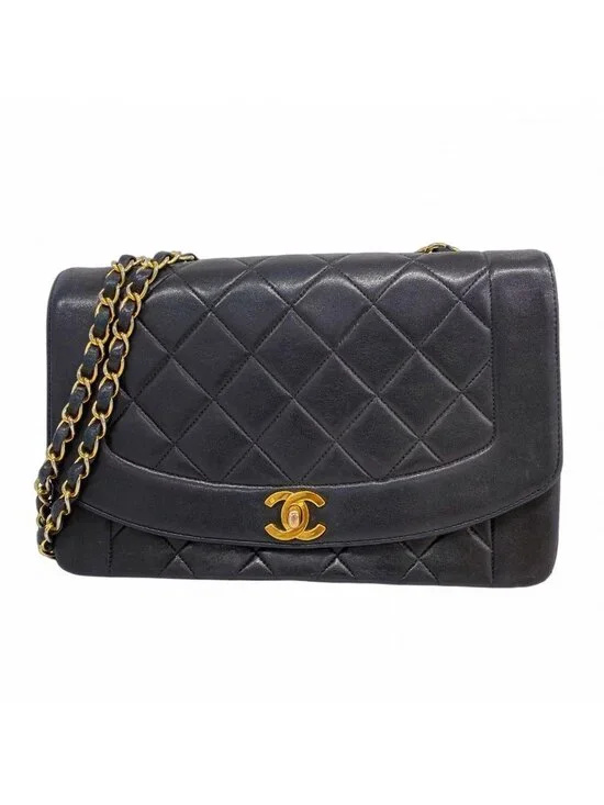 Chanel Shoulder Bag Diana Lambskin Black Gold