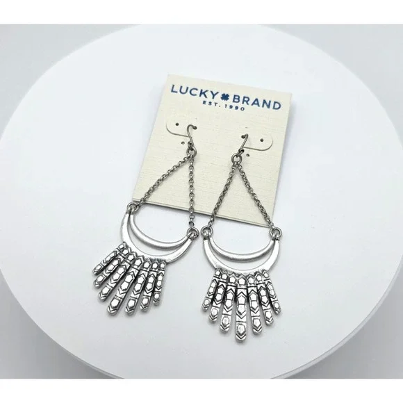 New!‎ LUCKY BRAND Fringe Earrings Etched Silver Tone Dangle Drop 3