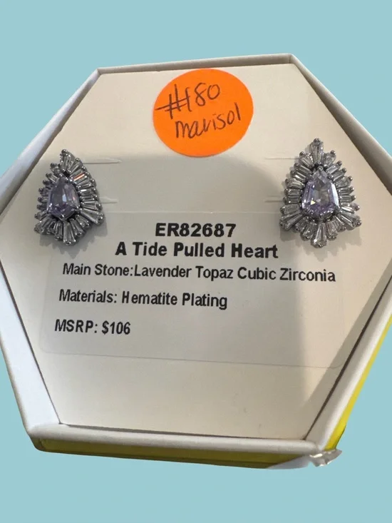 Lavender Topaz Cubic Zirconia Teardrop Stud Earrings - Hematite Plating