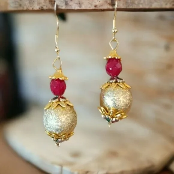 Czech Beads Hyper Allergenic Gold-Plated‎ Type Holiday Evening Earrings