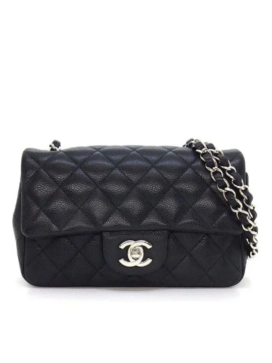 Chanel Shoulder Bag Quilted 20 Mini Classic Black Caviar Leather