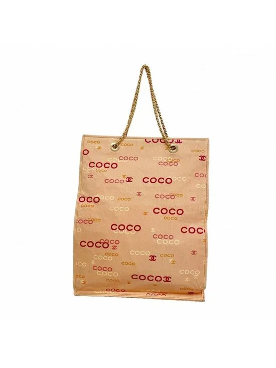Chanel Tote Canvas Pink Orange Gold
