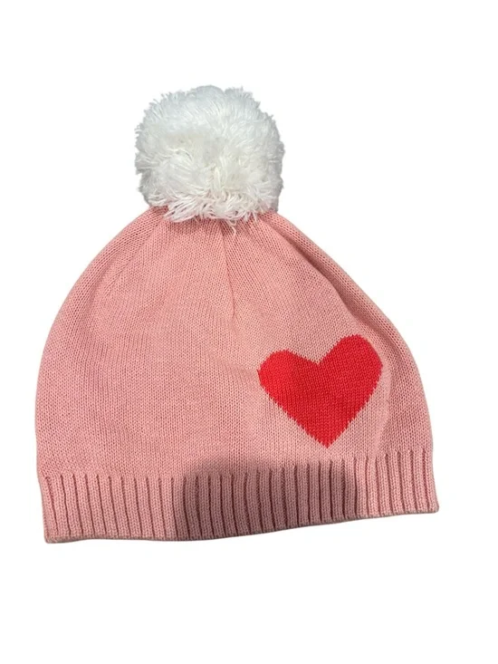 Hanna Andersson Pink Knit Pom Beanie with Red Heart