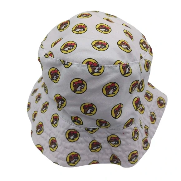 Buc-ee's Bucket Hat Youth‎ White Excellent UPF 50+ Beaver Logo Print Red Lining