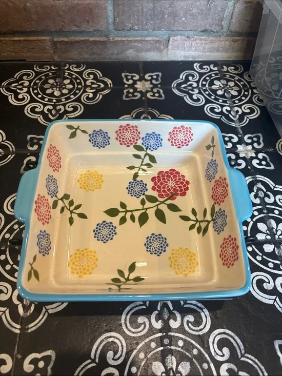 Temp-Tations Ceramic Dish with Turquoise Blue Trim
