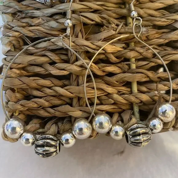 Earrings Dangly Round Hoop Vintage Silver Look  Boho Lightweight‎ Trendy Casual