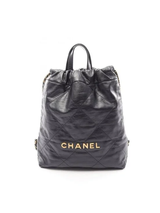 Chanel Backpack 22 Small Black Leather 22 Quilted Chain