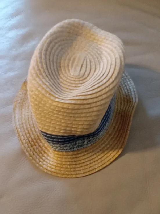 Cat & Jack Yellow Straw Baby Sun Hat with Blue Trim 0-6 M
