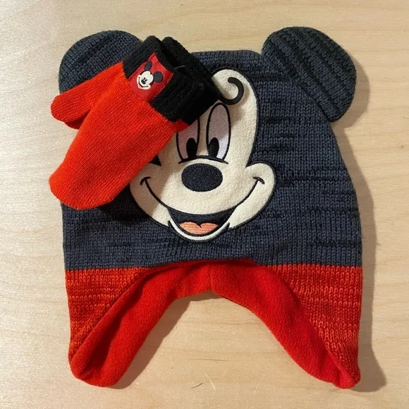 Disney Junior Mickey Mouse Kids Hat and Mittens - Black and Red (ET)