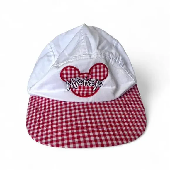 Disney Mickey Unlimited 90s Vintage Red Gingham Plaid Cap Hat Kids Youth