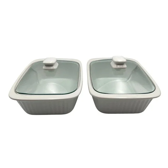 Ceramic Baking Dishes with Lids White‎ Set of 2 Oven Microwave Dishwasher Safe