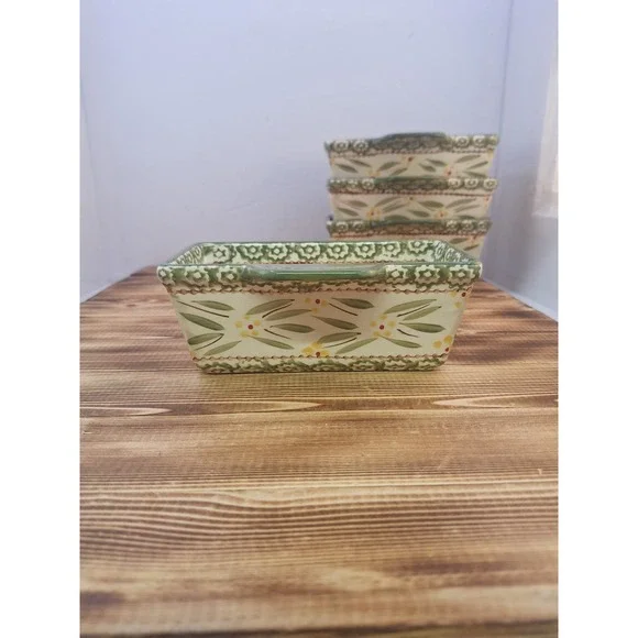 Temptations by Tara Old World Green Set 4‎ Rectangle Ramekins 15 oz 6.5x3x2.5