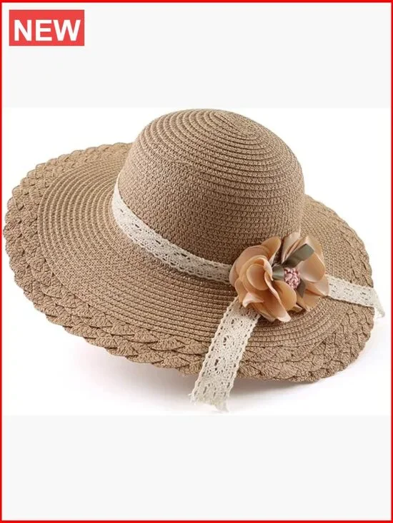 Paper Straw Sun Hat with Bowknot for Girls