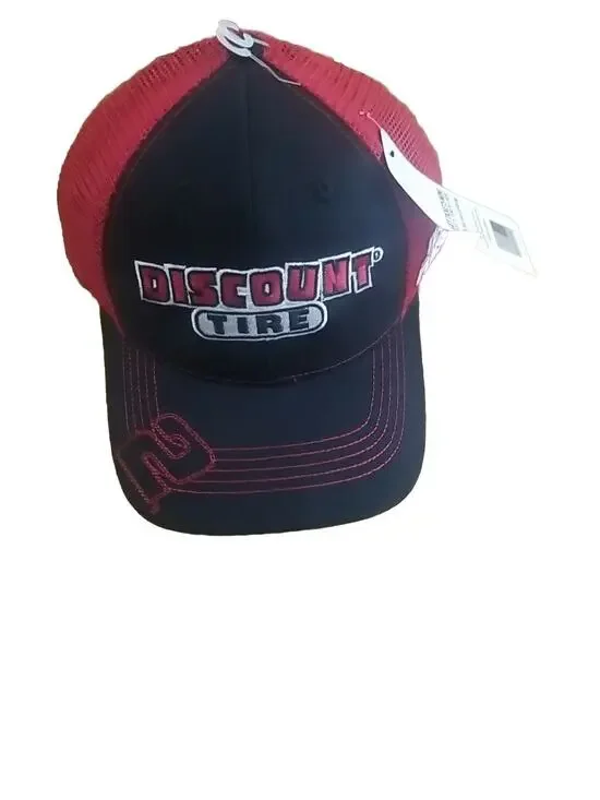 CHECKERED FLAG AUSTIN CINDRIC #2 BLACK W/ RED MESH DISCOUNT TIRE HAT NWT