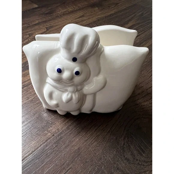 Vintage 1988 Pillsbury Doughboy Napkin Holder White‎ Flour Sack Kitchen Ceramic