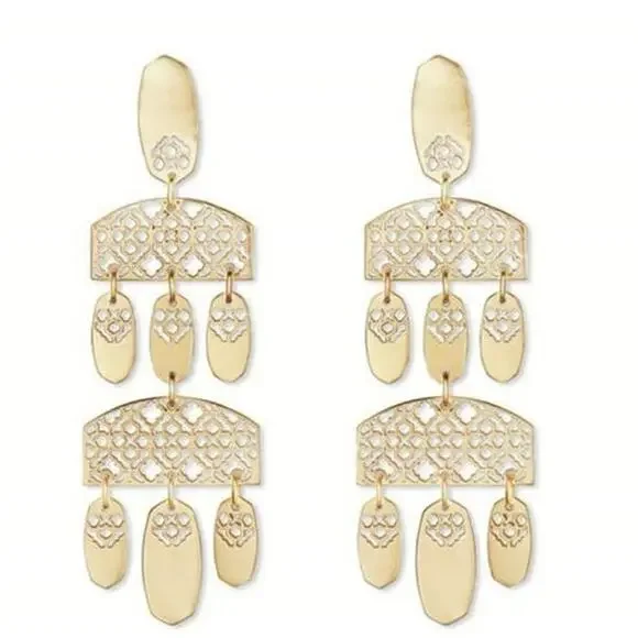 Kendra Scott Emmet Matte‎ Gold Plated Filigree Dangle Earrings New