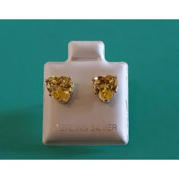 2Ct  Heart Cut 925 Sterling Silver  Lab Citrine Stud Earrings