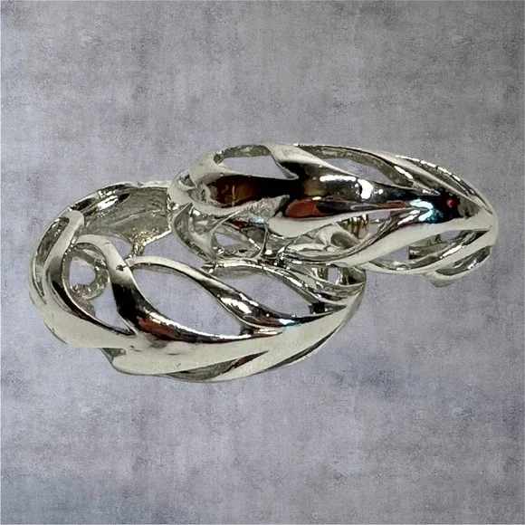Vintage Silver Tone Braided Hoop Earrings‎ Openwork Chunky Twist