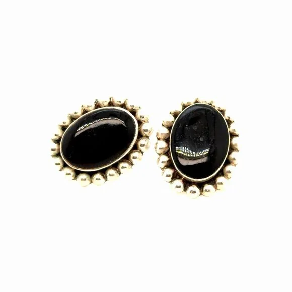 925 Mexico Black Onyx Dotted Stud Earrings‎